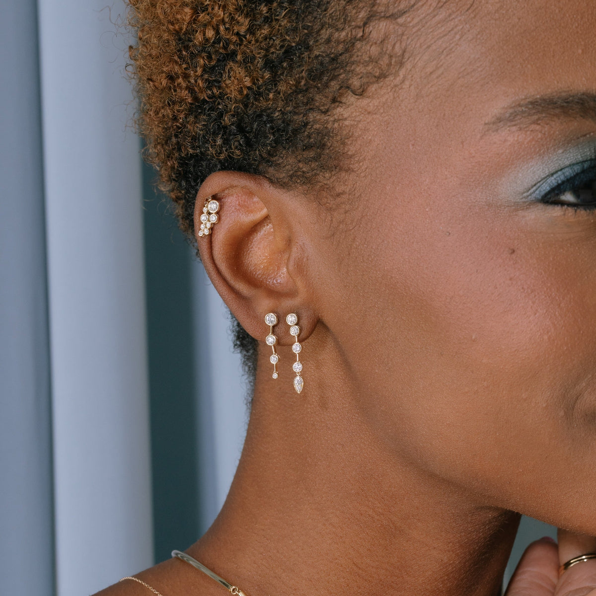 Bezel Diamond & Illusion Pear Knife Edge Drop Earrings