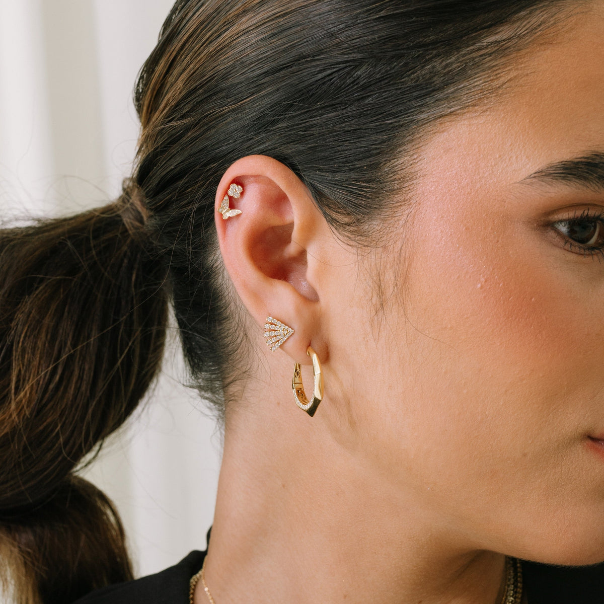 Geometric Diamond Side Hoop Earrings