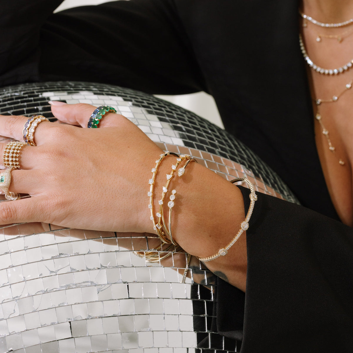 Graduating Diamond & Illusion Pear Bangle