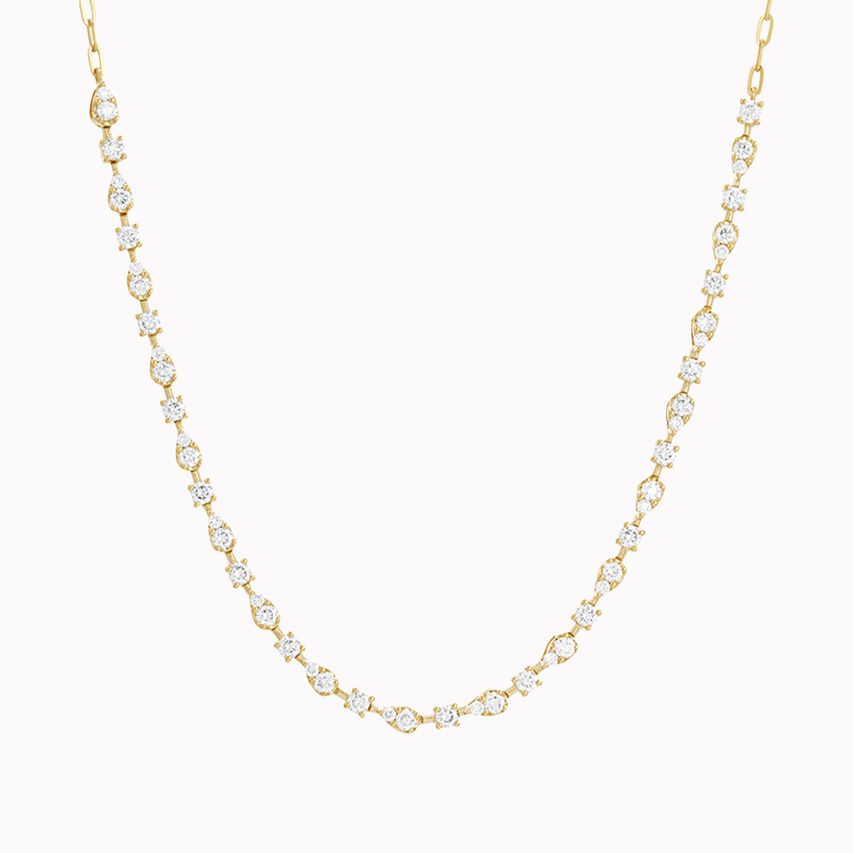 Alternating Diamond Station Paperclip Chain Necklace