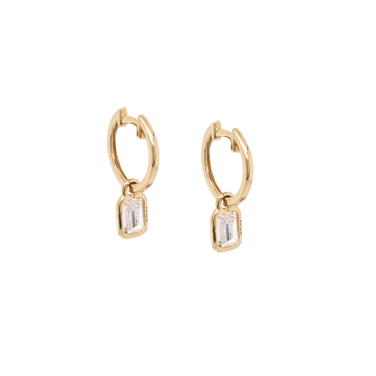 Lab-Grown Emerald-Cut Bezel Diamond Dangle Huggies