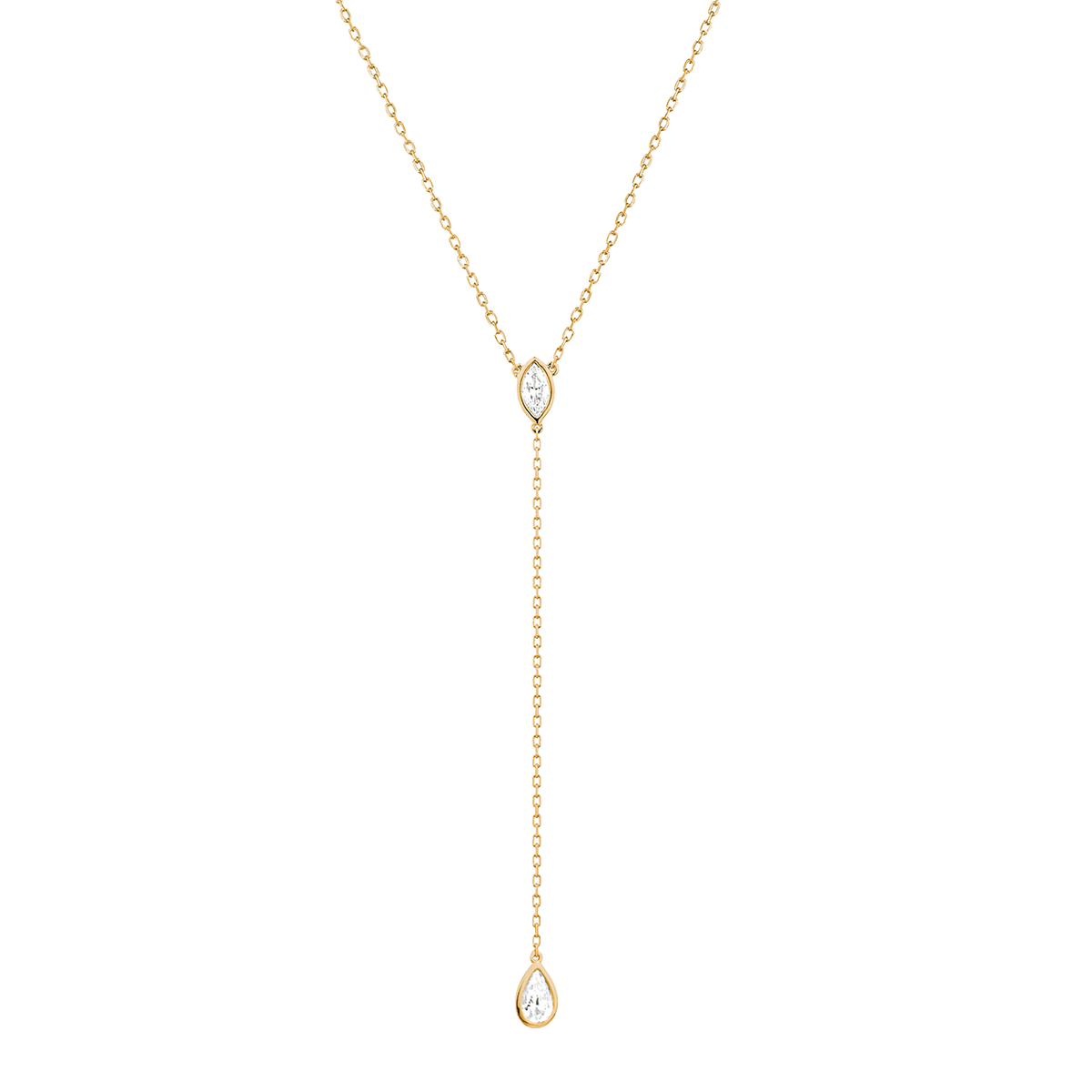 Marquise & Pear Diamond Bezel Lariat Necklace