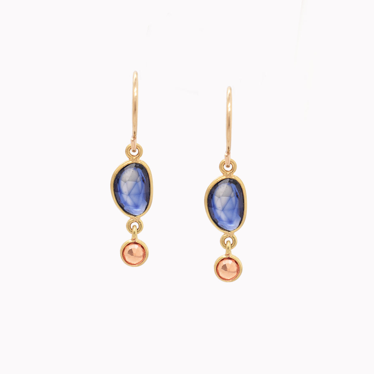 Blue & Orange Sapphire Dangle Earrings