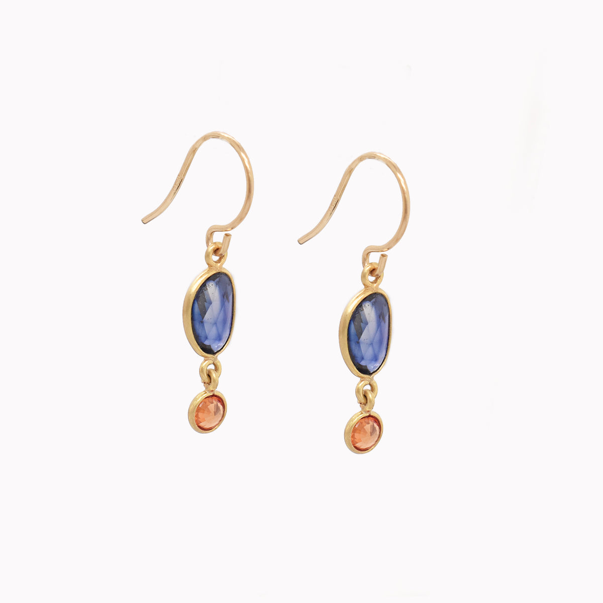 Blue & Orange Sapphire Dangle Earrings