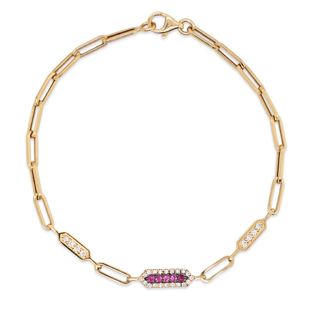 Ruby & Diamond Paperclip Chain Bracelet