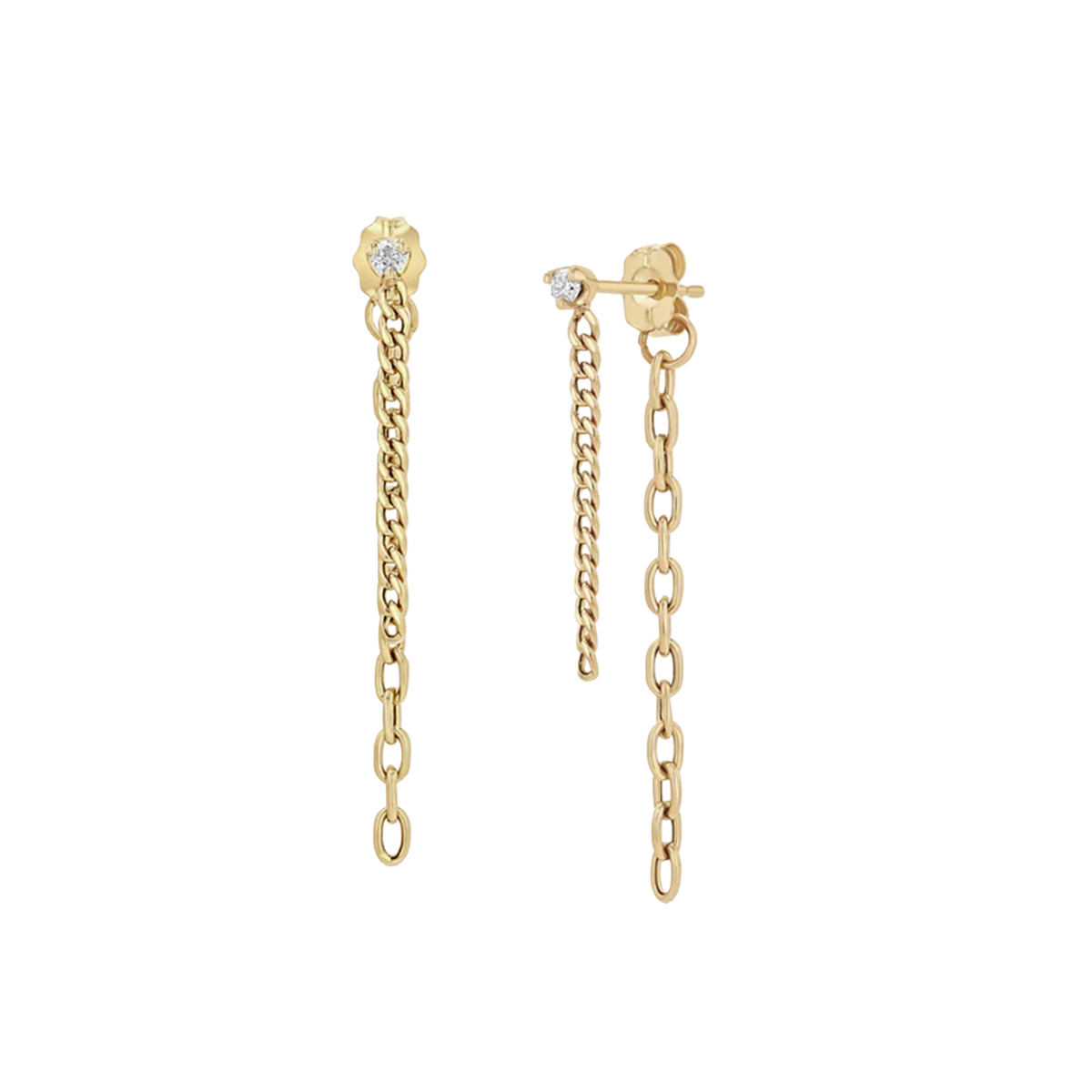 Diamond Mixed Chain Double Drop Earrings