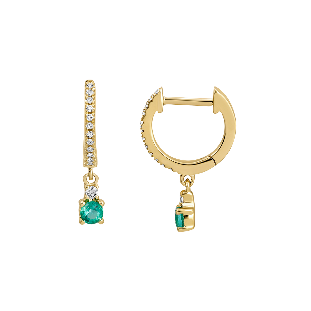 Emerald Dangle Diamond Huggies