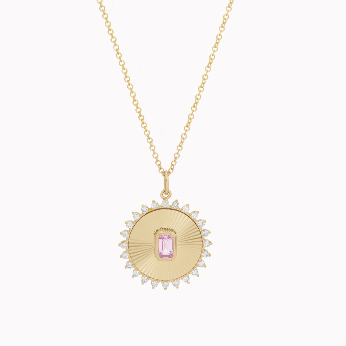 Fluted Pink Sapphire & Diamond Disc Pendant
