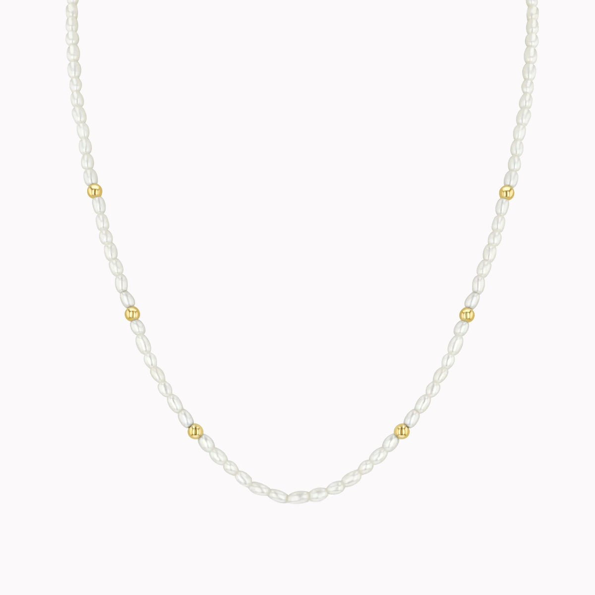 Gold Bead Station Pearl Necklace
