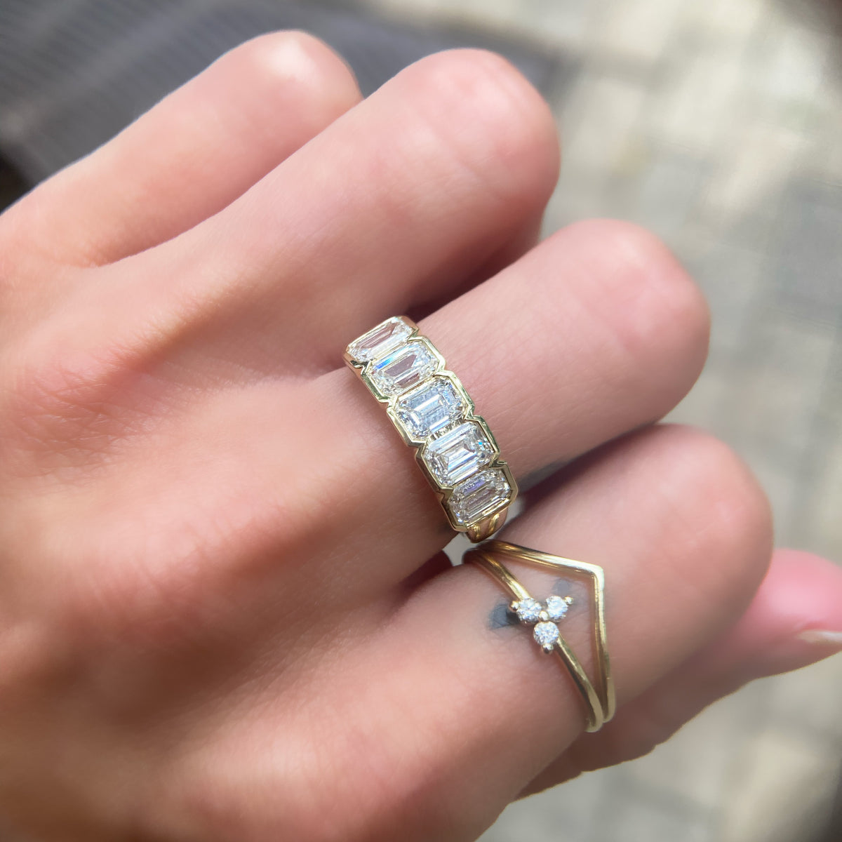 5 Stone Lab-Grown Emerald-Cut Bezel Diamond Band