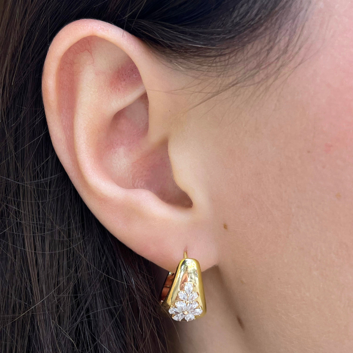 Diamond Flower Tapered Huggie Earrings