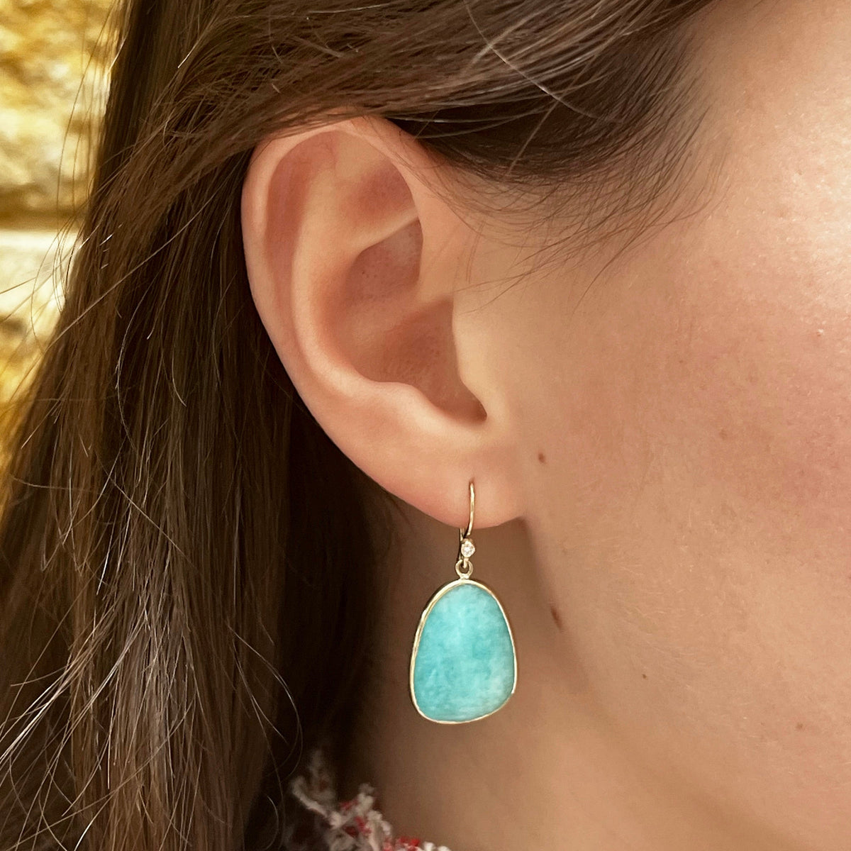 Amazonite & Diamond Dangle Earrings