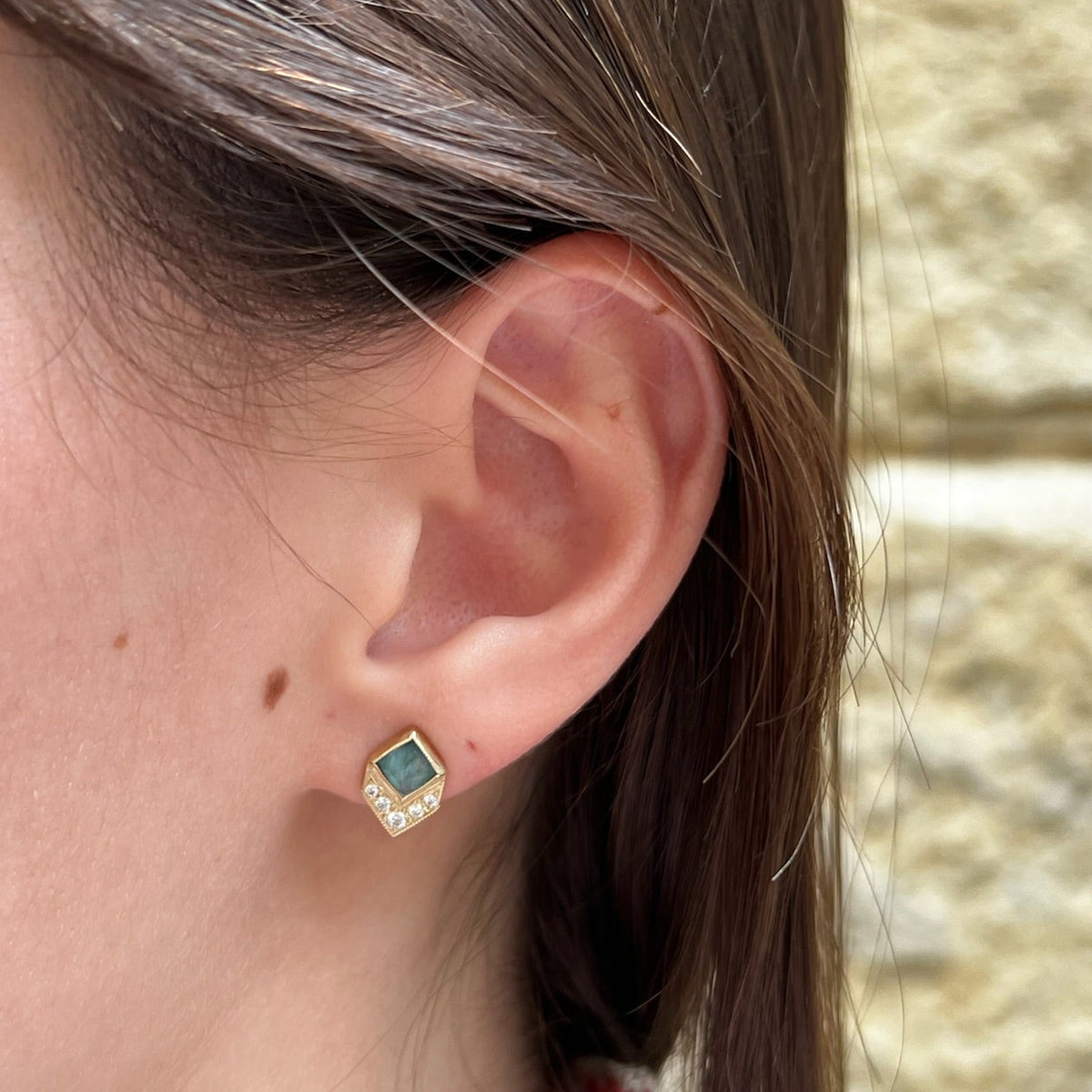 Art Deco Labradorite & Diamond Studs