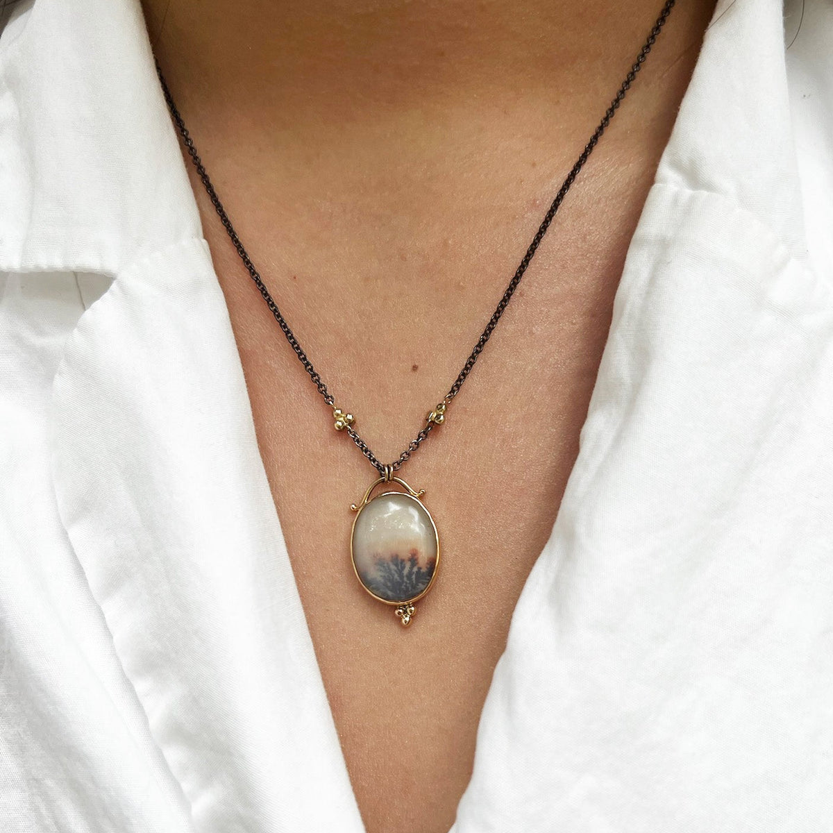 Dendritic Agate Gold Bead Necklace