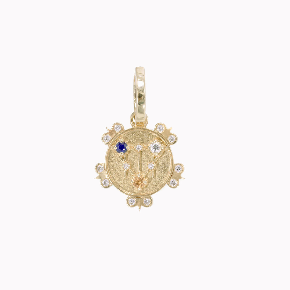 Small (12mm) Sapphire Lace Shield Medallion With Florets - 3 Stones