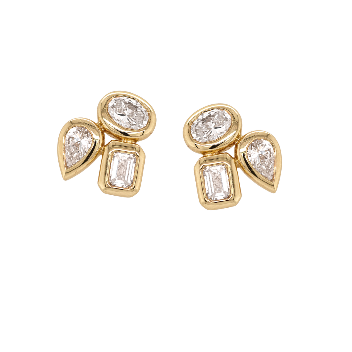 Mixed Shape Diamond Bezel Stud Earrings