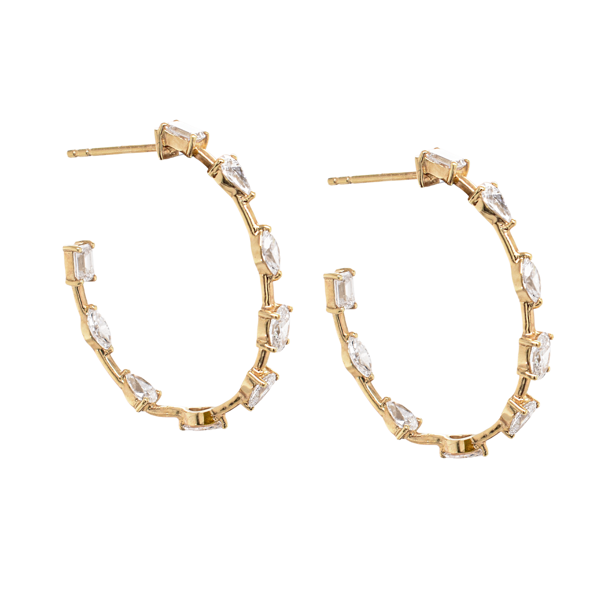 Mixed Shape Diamond Knife Edge Hoops