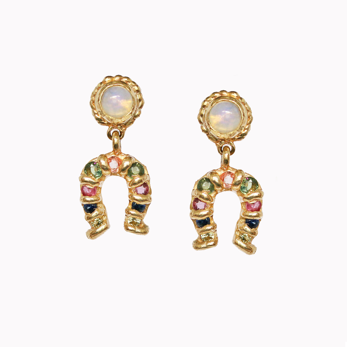 Opal & Sapphire Horseshoe Earrings