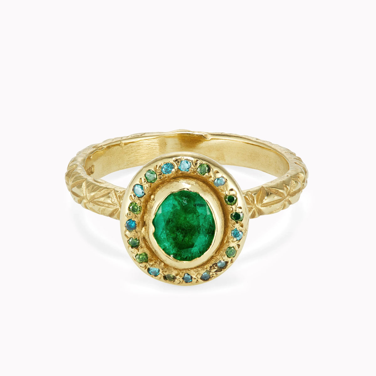 Emerald & Colored Diamond Halo Ring