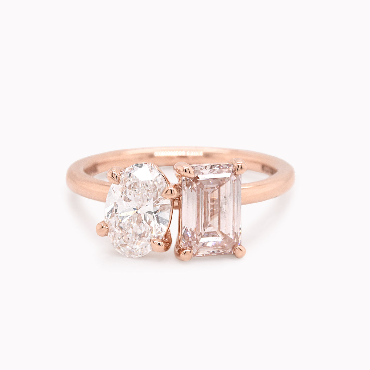 Toi Et Moi Lab-Grown Oval White Diamond & Pink Emerald-Cut Diamond Engagement Ring