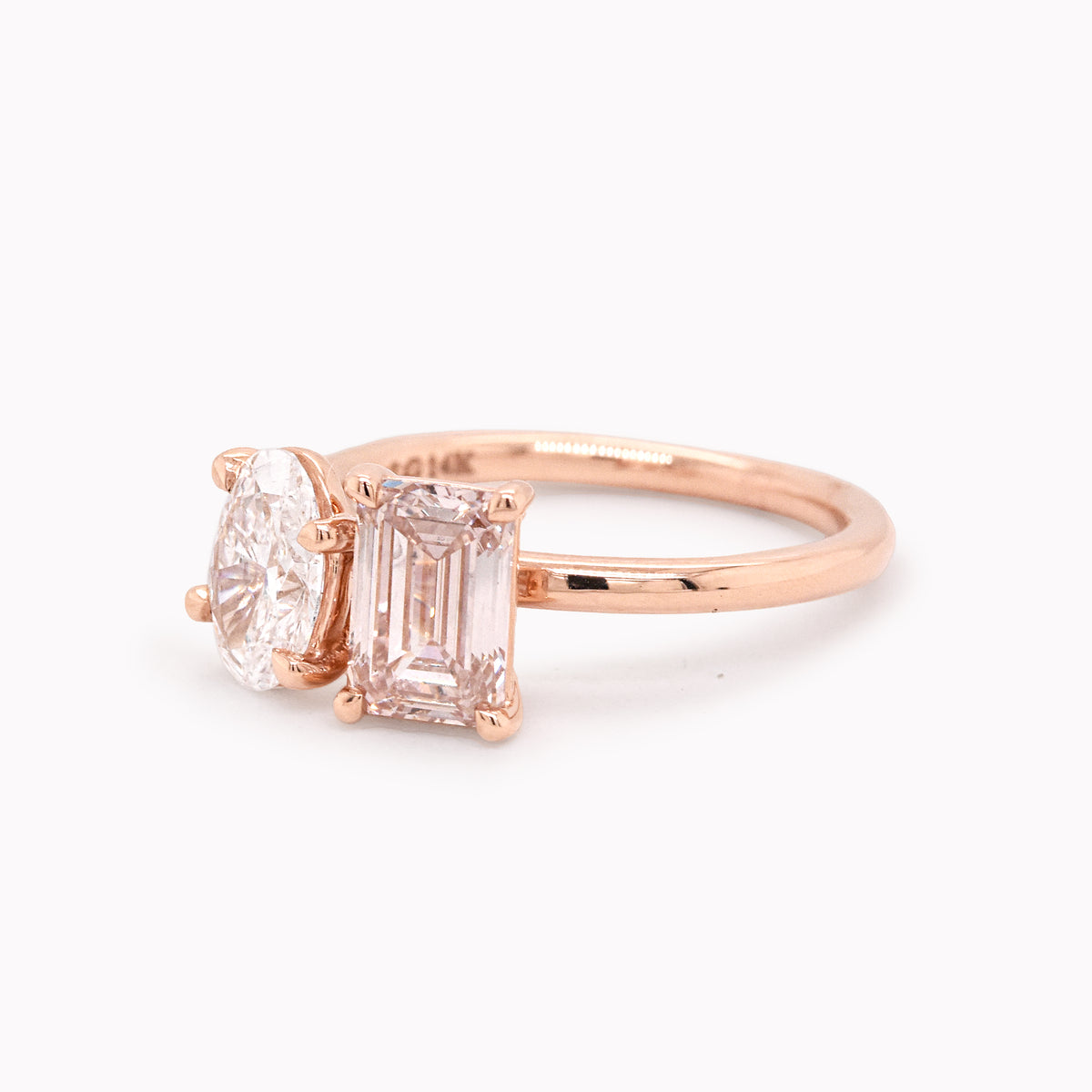 Toi Et Moi Lab-Grown Oval White Diamond & Pink Emerald-Cut Diamond Engagement Ring