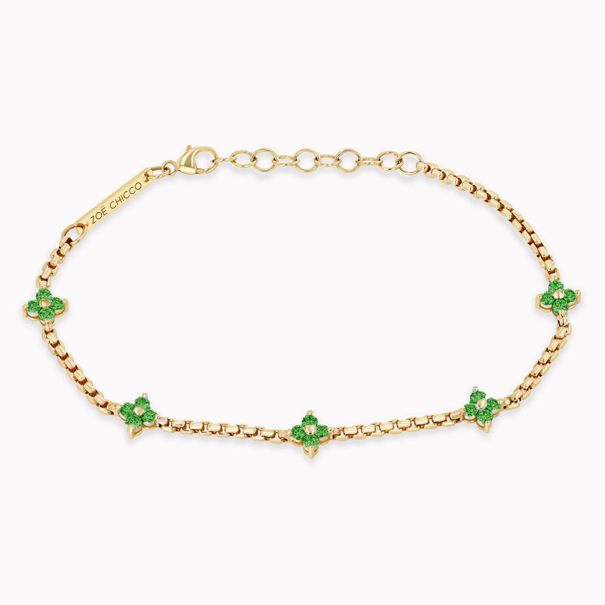5 Prong Emerald Quad Station Box Chain Bracelet