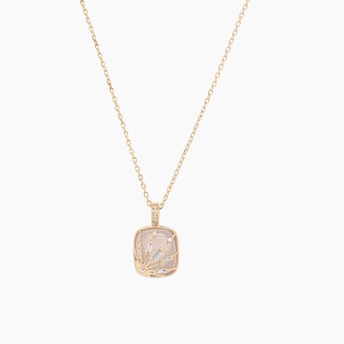 Pink Quartz Sun & Diamonds Locket Necklace