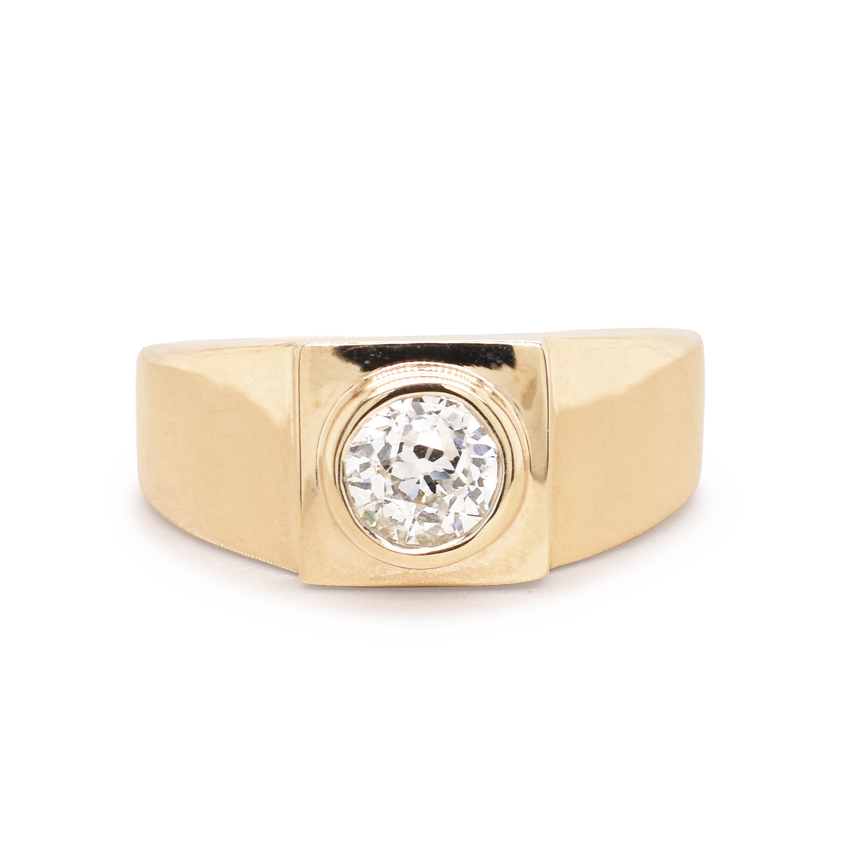 Old Euro Cut Diamond Signet Ring