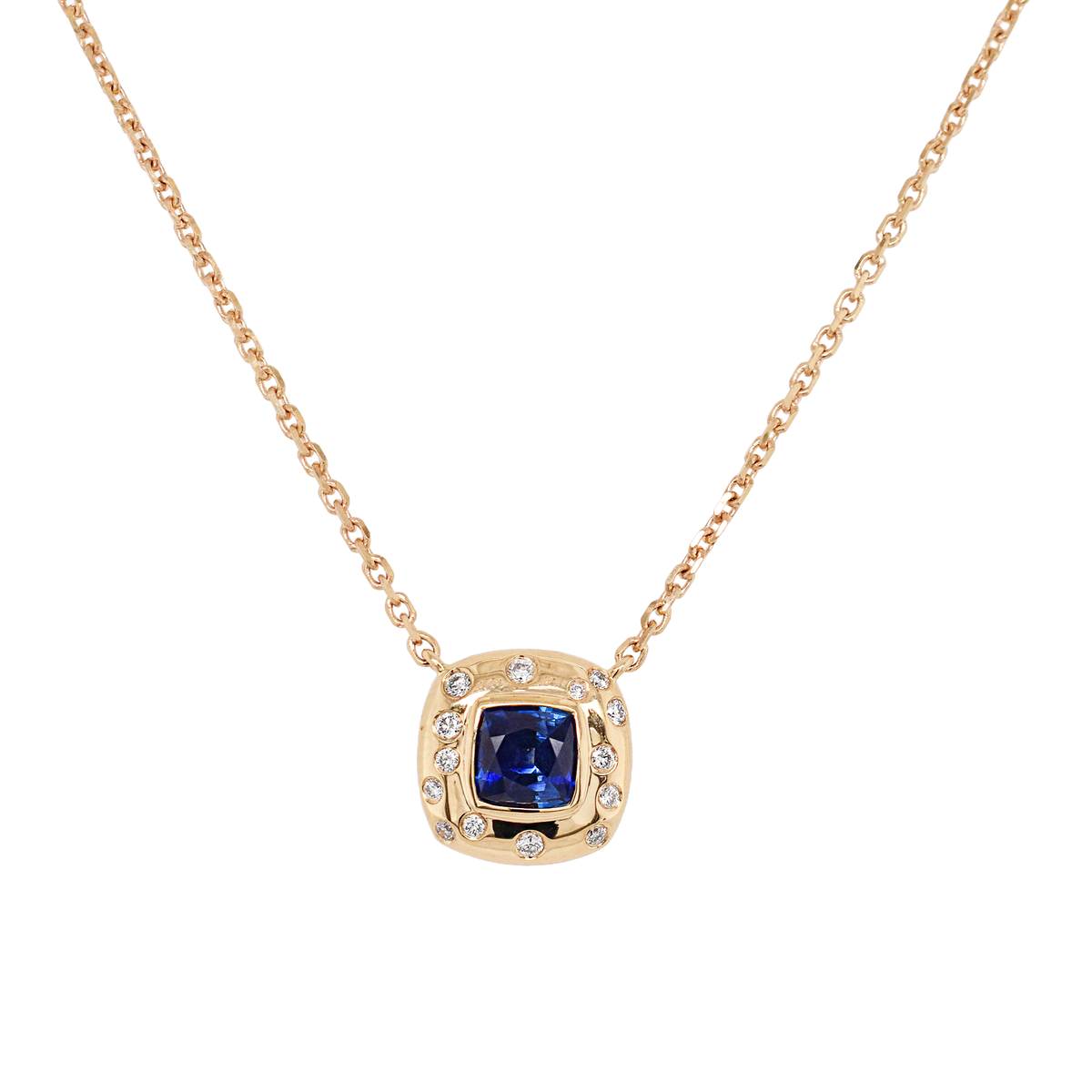 Sapphire & Scattered Diamond Pendant Necklace