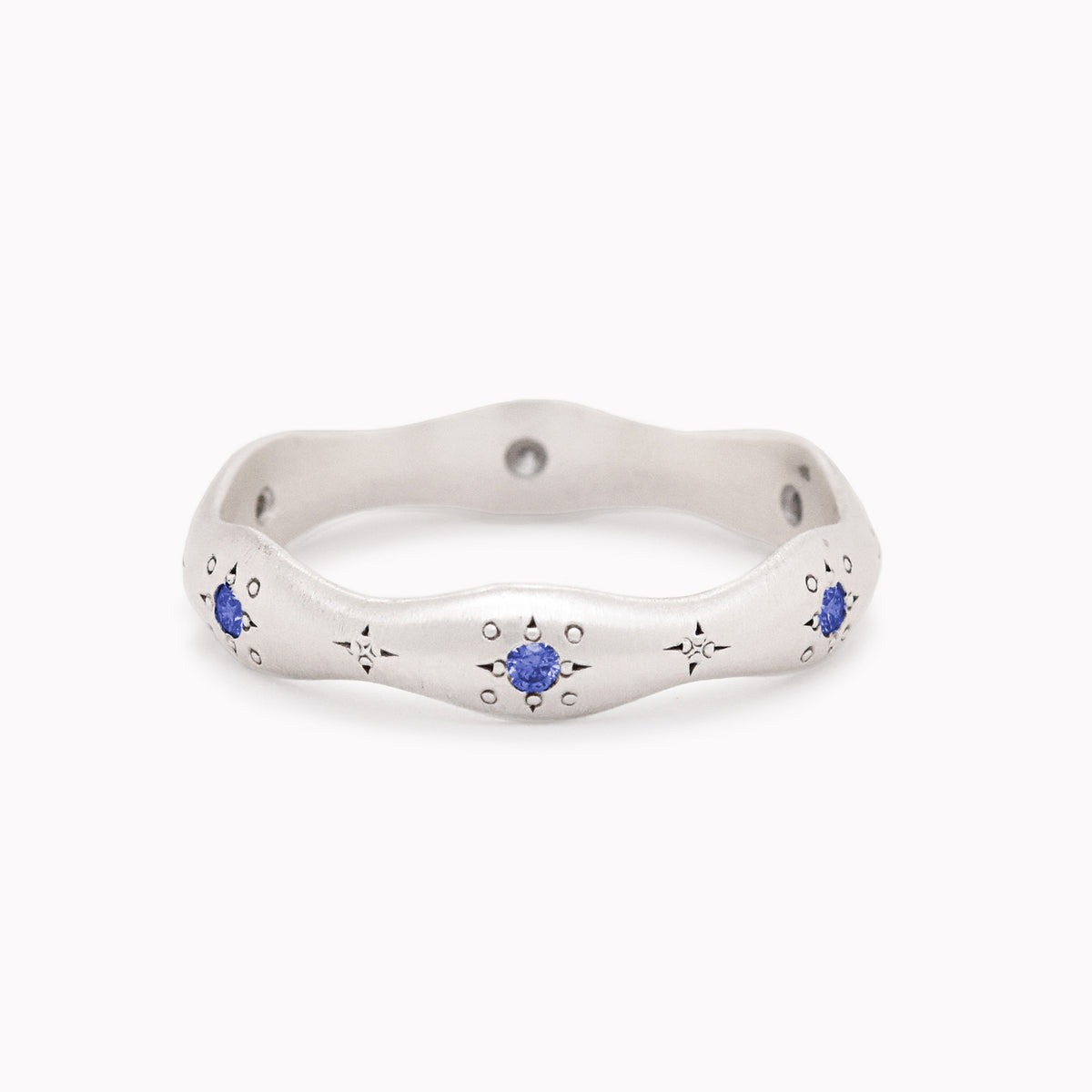 Sapphire Etched Wavy Band