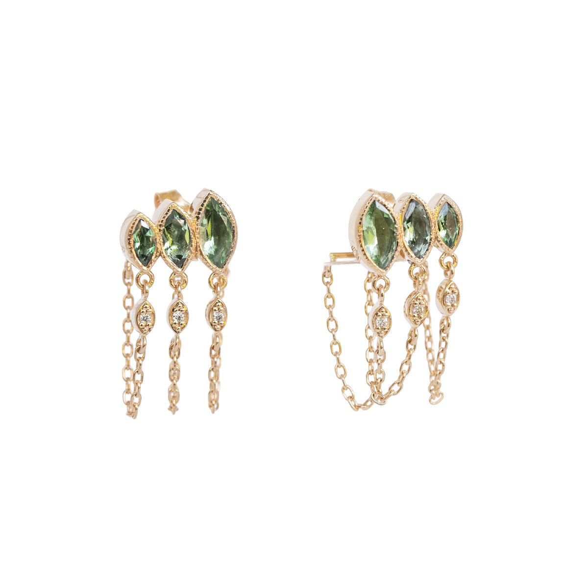 Triple Marquise Tourmaline Chain Earrings