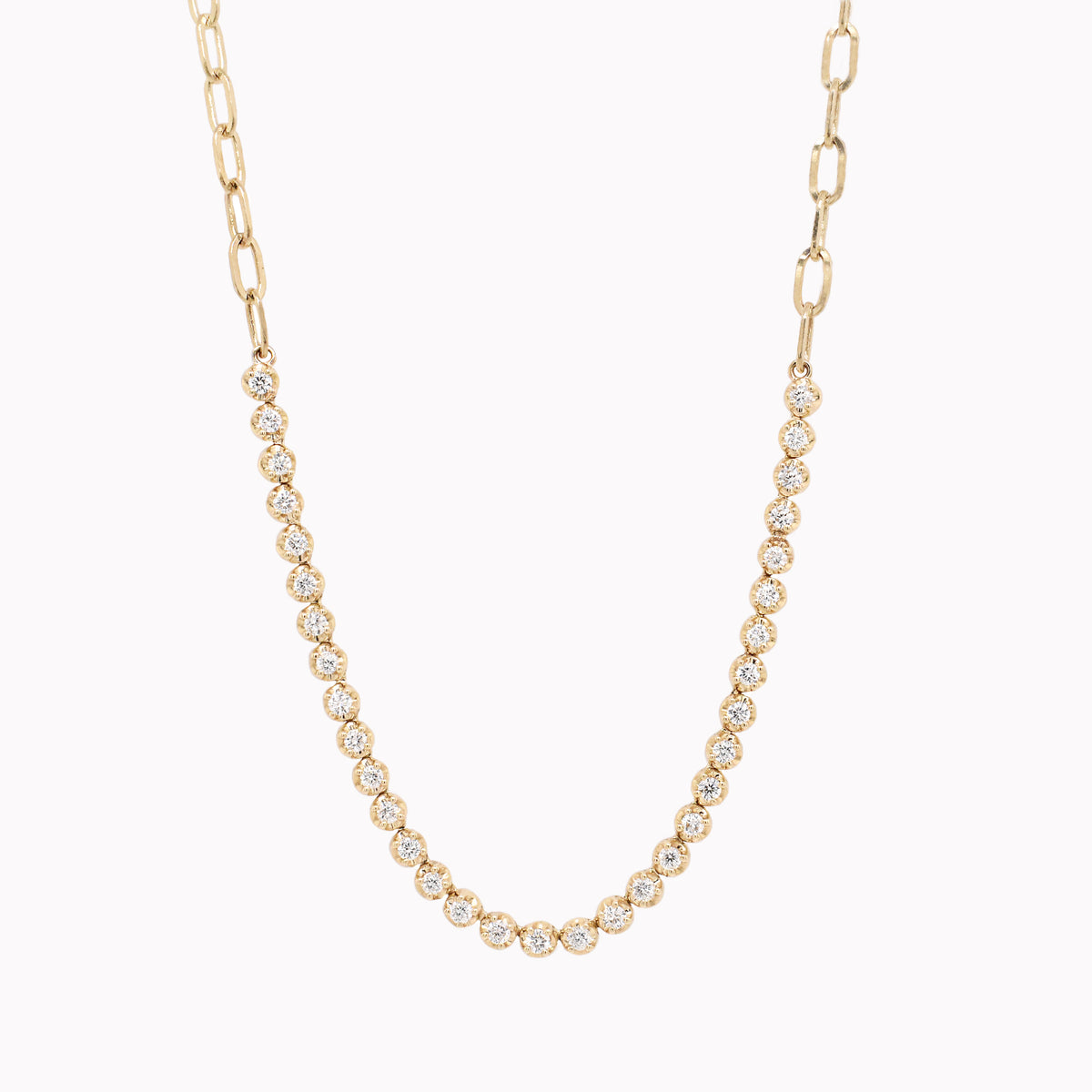 Diamond Bezel Paperclip Chain Tennis Necklace