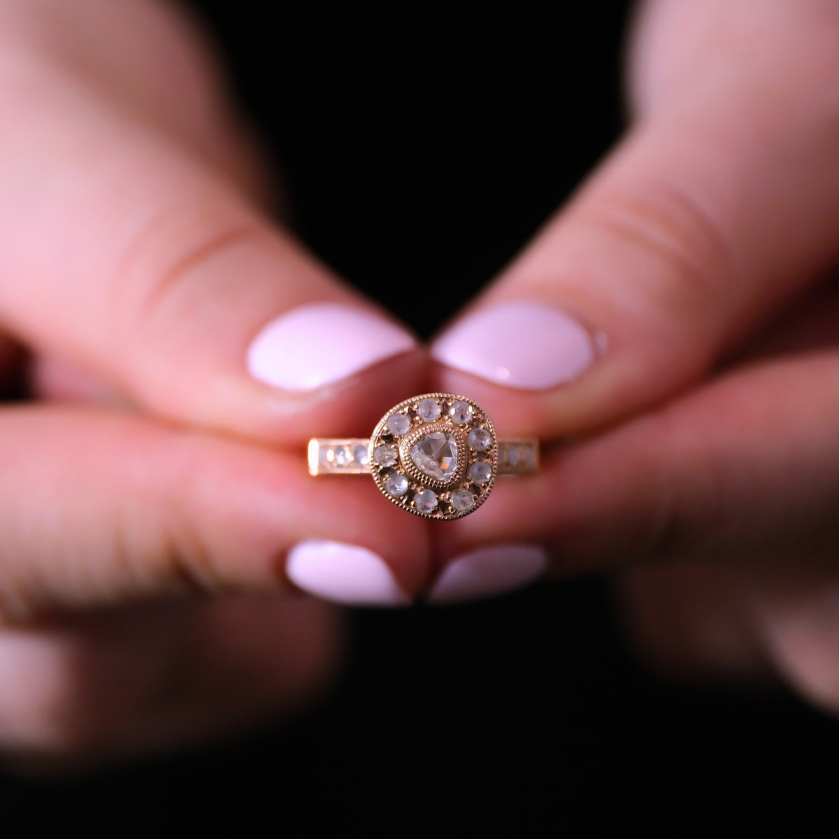 Antique Rose-Cut Peak Halo Ring
