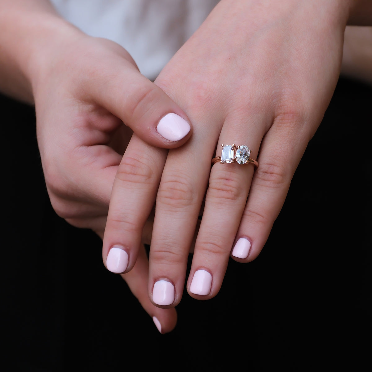 Toi Et Moi Lab-Grown Oval White Diamond & Pink Emerald-Cut Diamond Engagement Ring