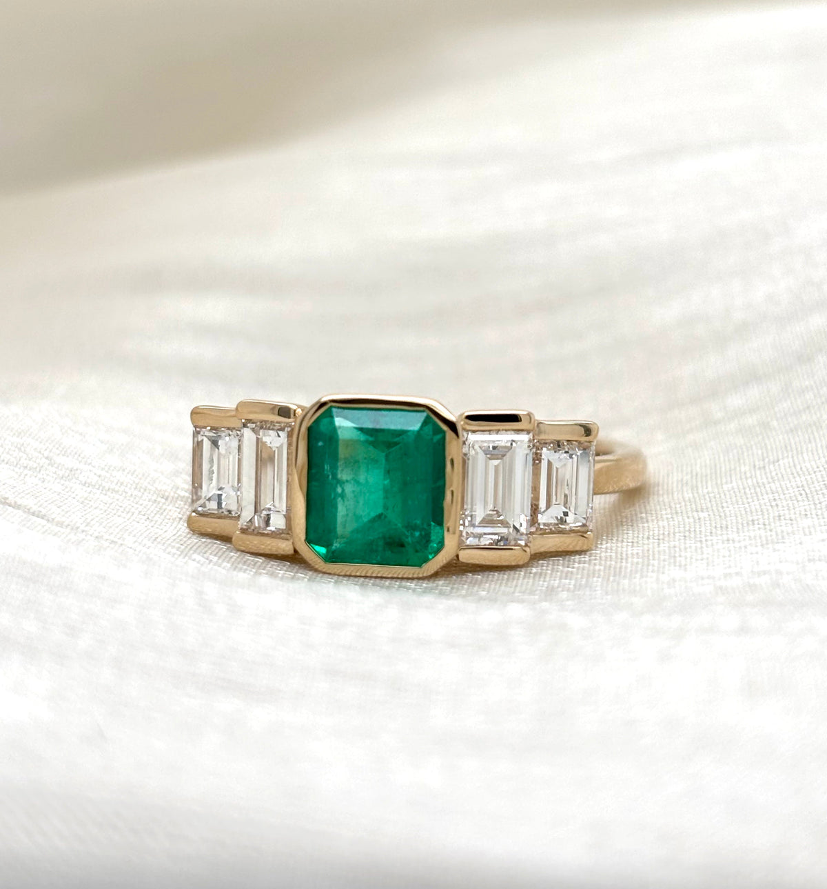1ct Natural Columbian Emerald-Cut Emerald with Tapered Diamond Baguette Side Stones