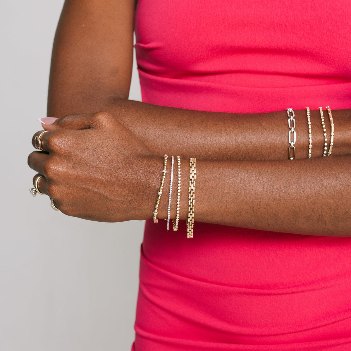 Gold & Pavé Diamond Beaded Bracelet