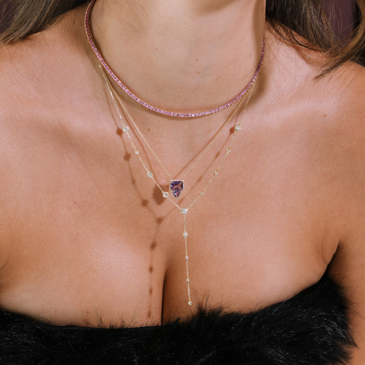 Amethyst & Diamond Halo Necklace