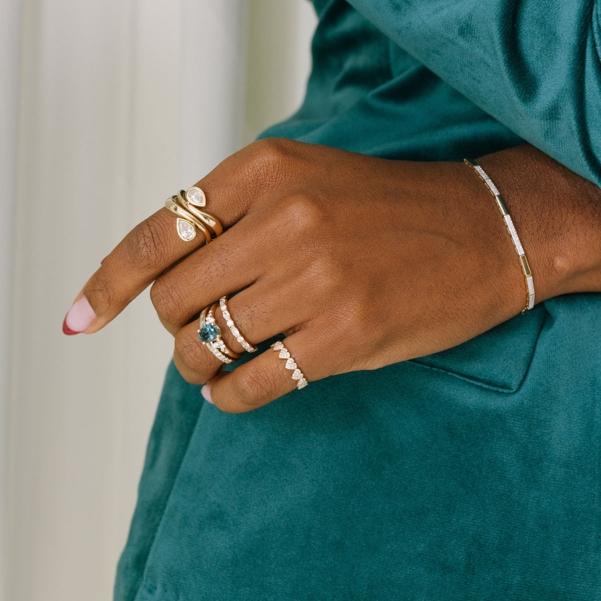 Diamond Hearts Pinky Ring