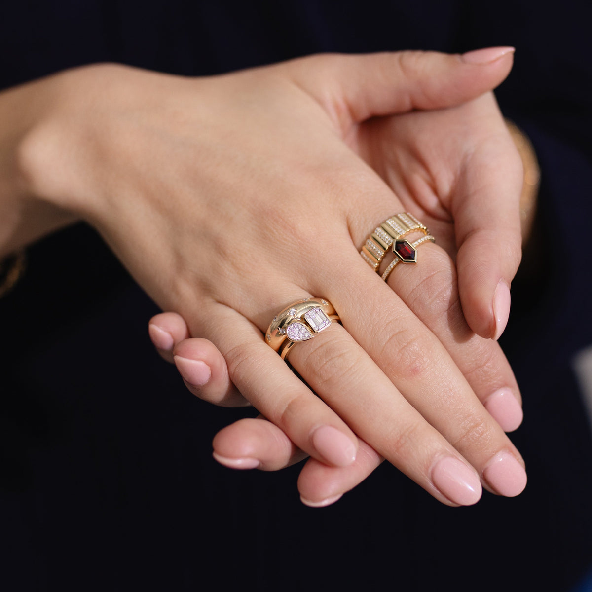 Pear & Cushion Cluster Bezel Toi Et Moi Ring