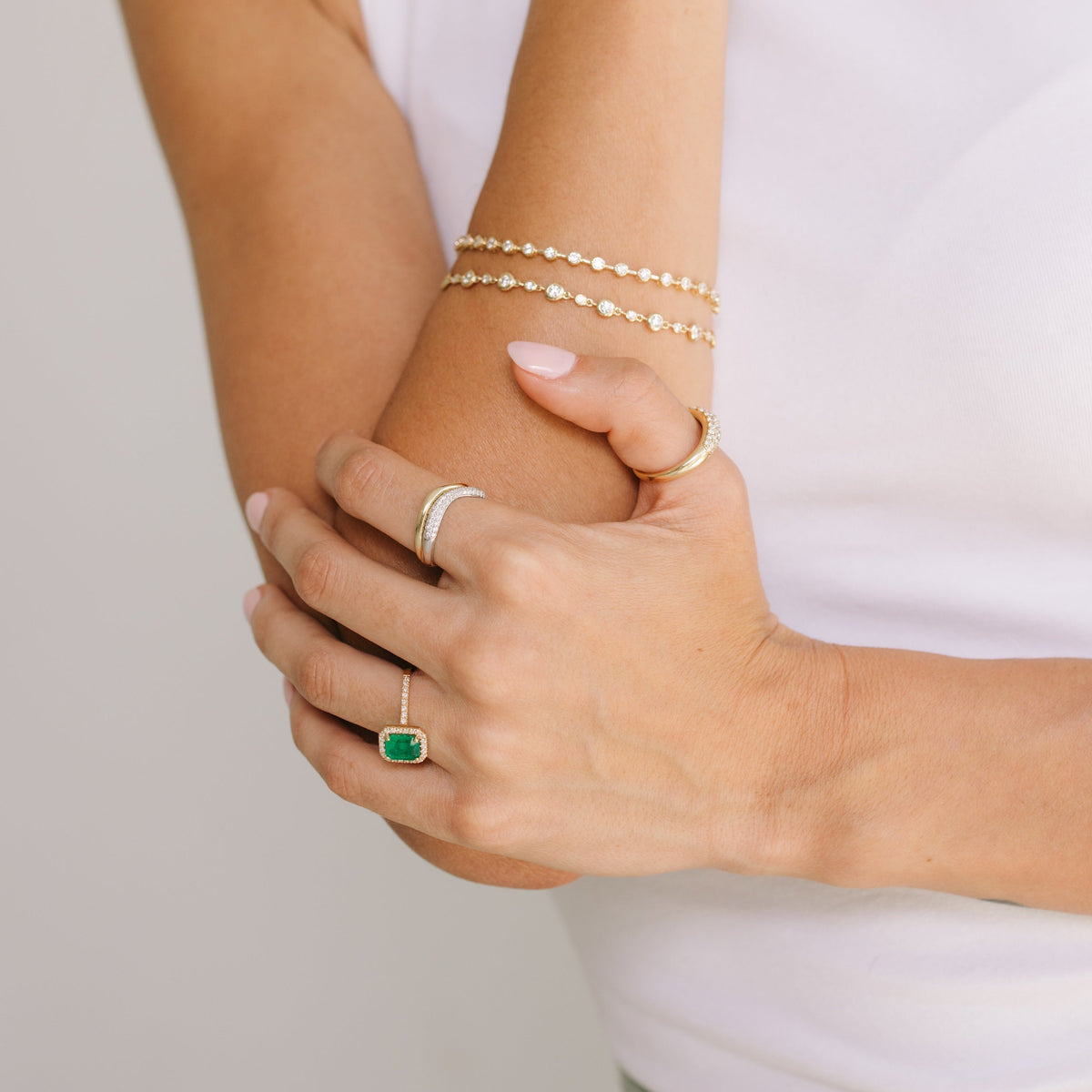 Emerald & Diamond Halo Ring