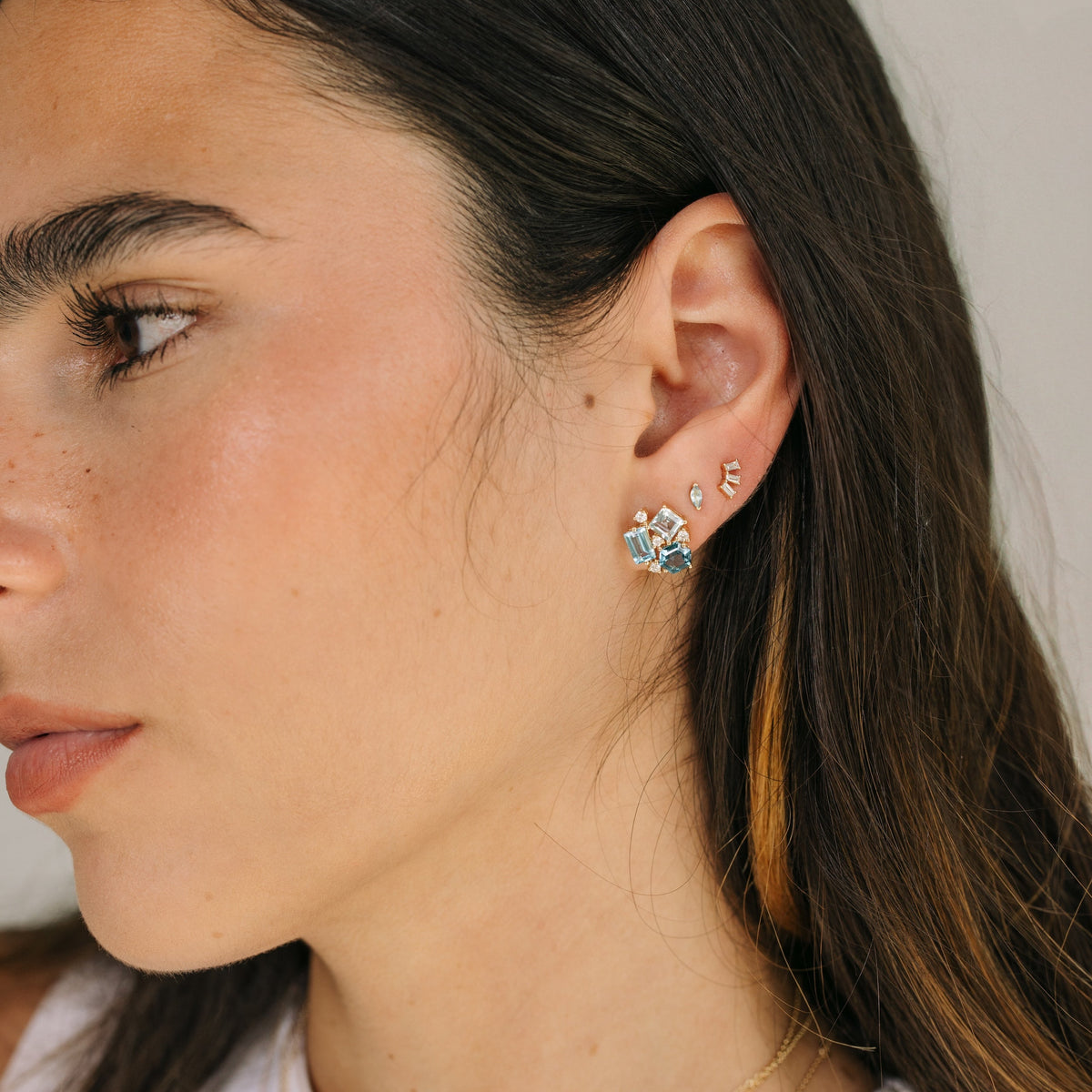 Topaz Cluster & Diamond Stud Earrings