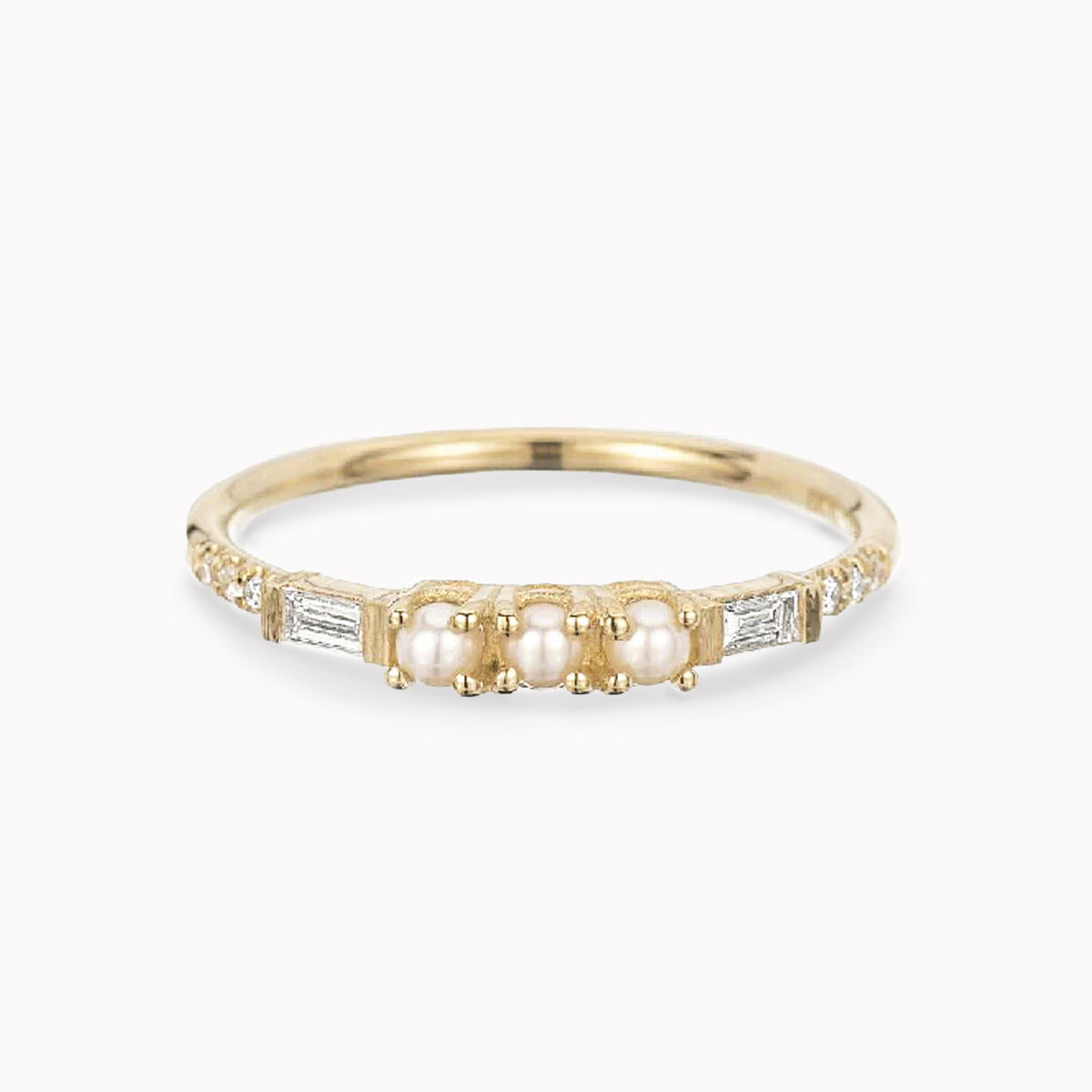 3 Pearl Baguette Equilibrium Ring
