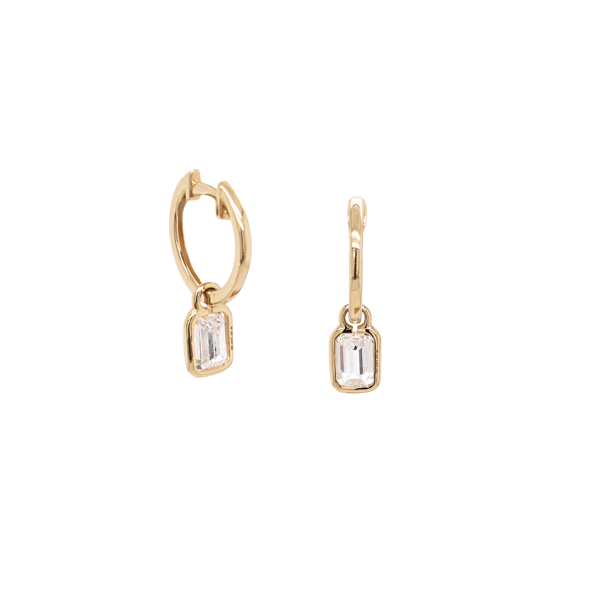 Lab-Grown Emerald-Cut Bezel Diamond Dangle Huggies