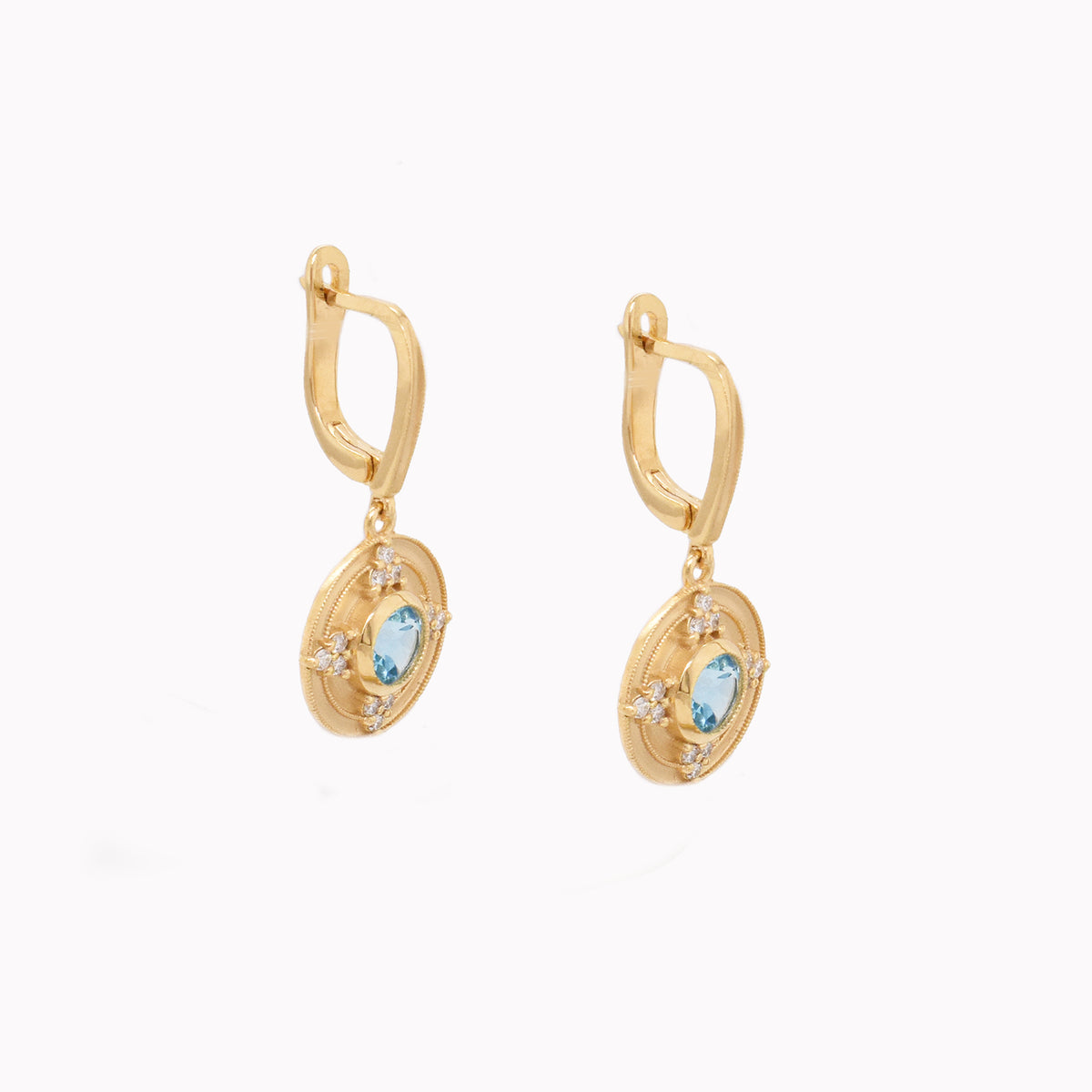 Blue Topaz & Diamond Medallion Dangle Earrings