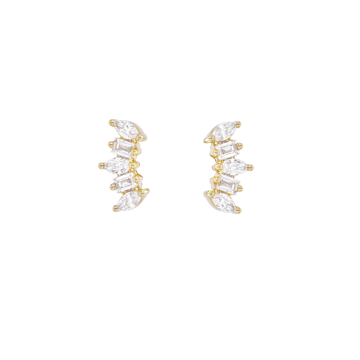 Curved Marquise & Baguette Diamond Studs