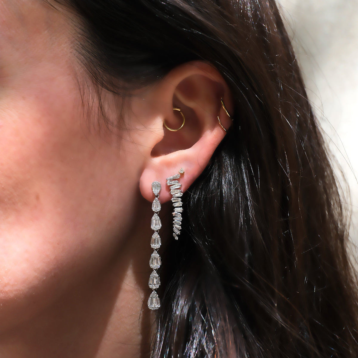 Jagged Baguette Diamond Dangle Earrings