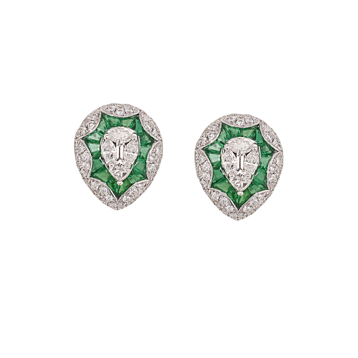 Deco Emerald & Diamond Stud Earrings