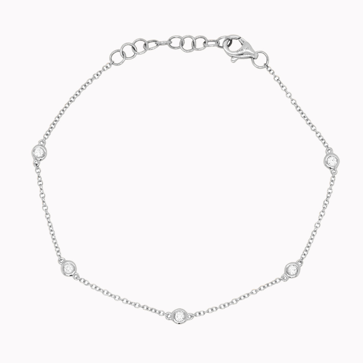 Small White Gold Bezel Diamond By The Yard Bracelet