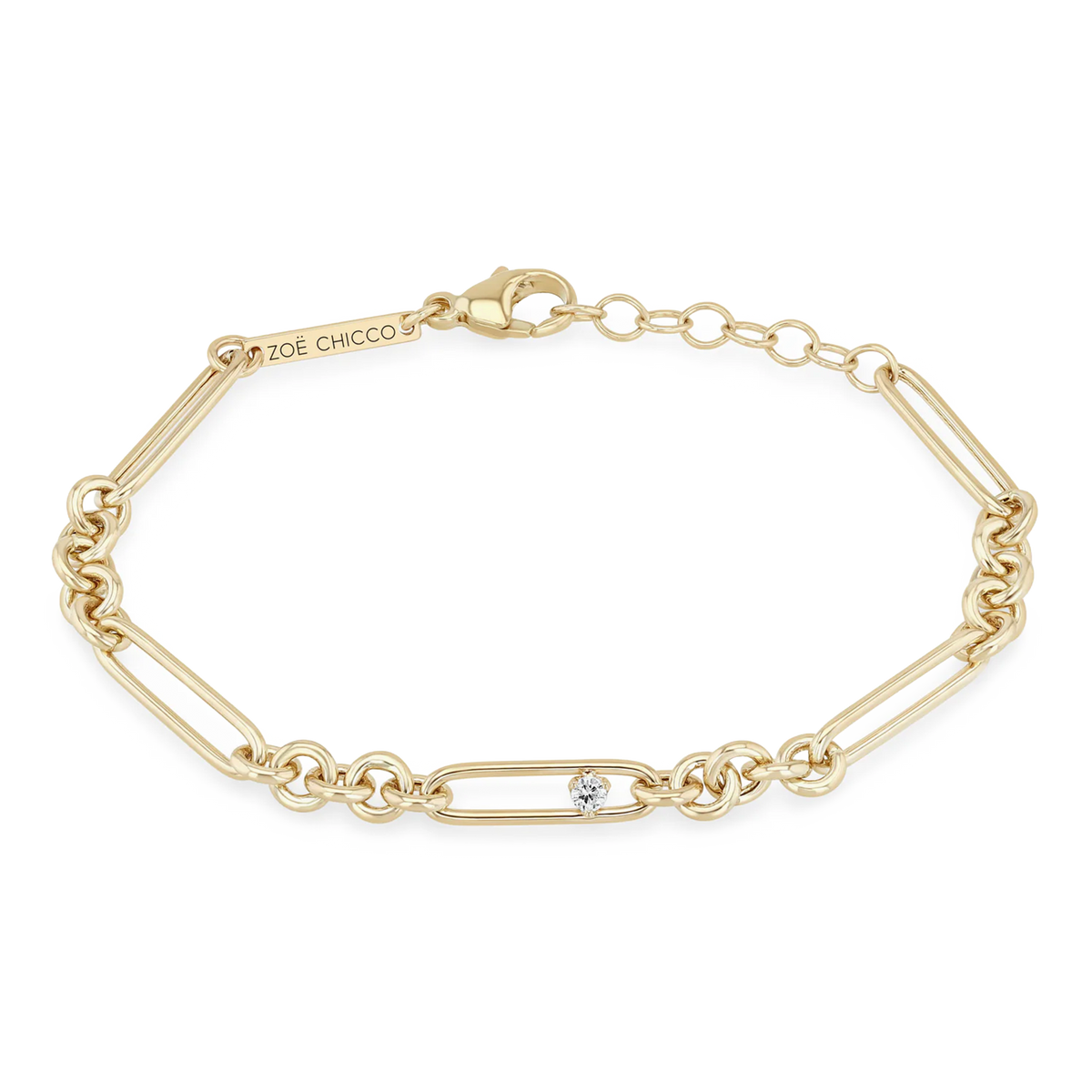 Diamond Paperclip & Rolo Chain Bracelet