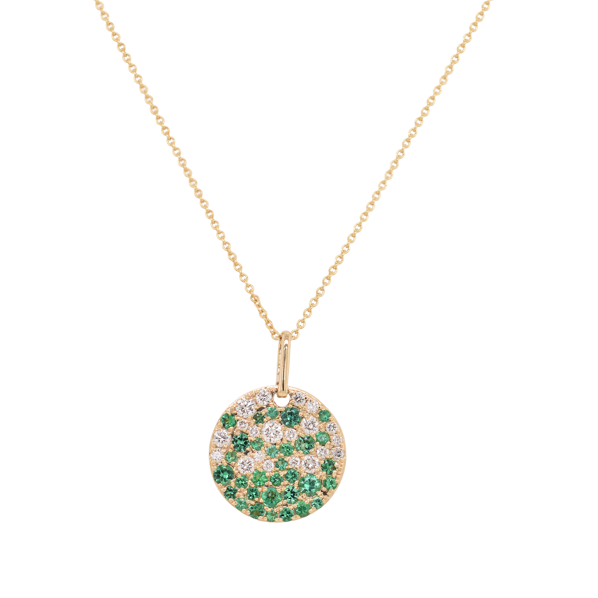 Emerald & Diamond Disc Pendant Necklace